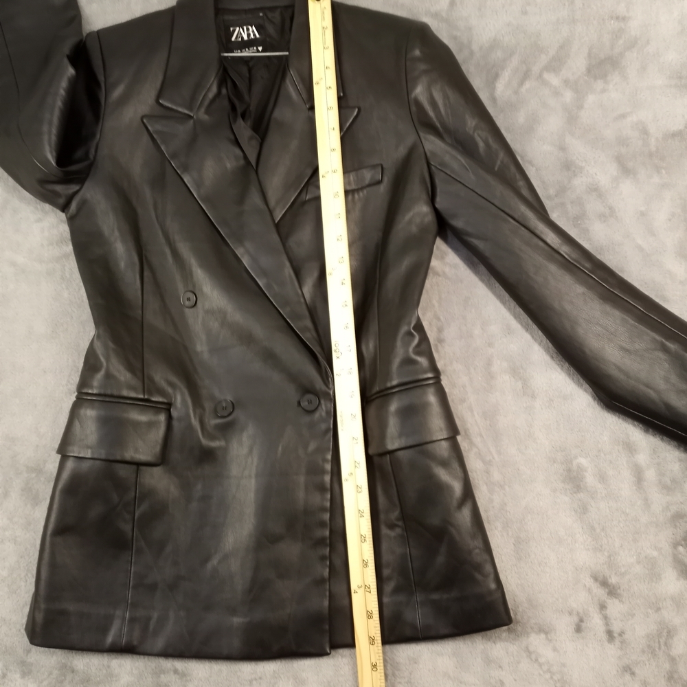 Zara Women's Black Faux Leather Blazer Jacket Size Medium - Picture 12 of 16